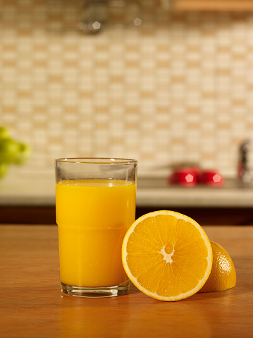 A glass of freshly squeezed organic orange juice