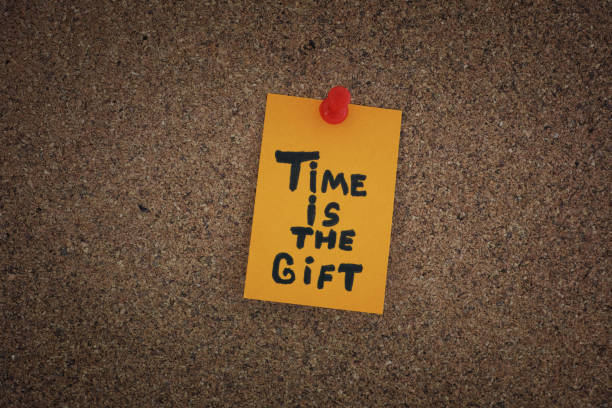 istock A yellow paper note with the phrase Time is the Gift on it pinned to a cork board 1452564900
