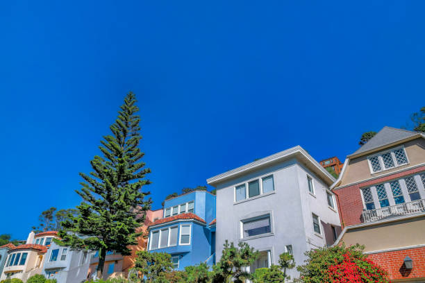 istock Colorful multi-storey homes with blue sky background in San Francisco 1452568638