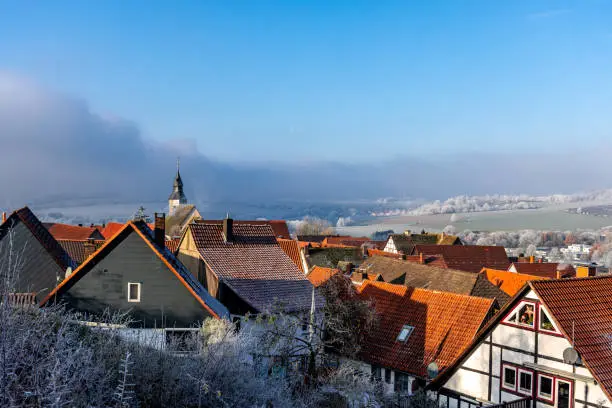 Beautiful winter landscape in town of Schieder-Schwalenberg in the state of North Rhine-Westphalia in Germany