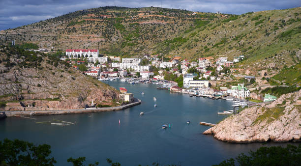 Panorama of Balaklava bay on sunny day. Sevastopol.