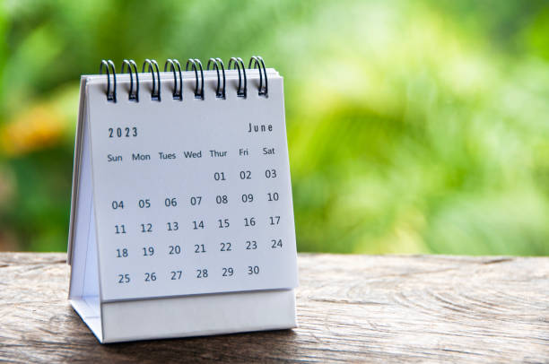 istock June 2023 table calendar with customizable space for text or ideas. Monthly calendar concept and copy space. 1452580217