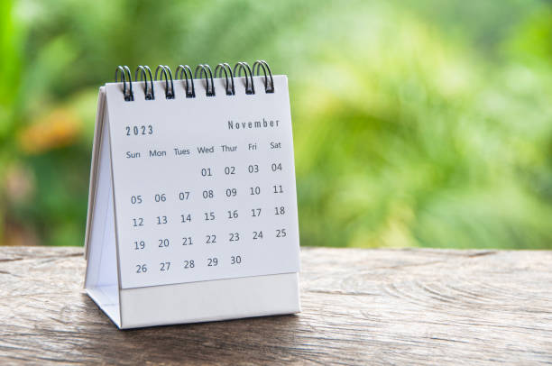 istock November 2023 table calendar with customizable space for text or ideas. Monthly calendar concept and copy space. 1452580242