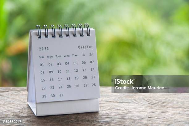 October 2023 Table Calendar With Customizable Space For Text Or Ideas Monthly Calendar Concept And Copy Space Stock Photo - Download Image Now