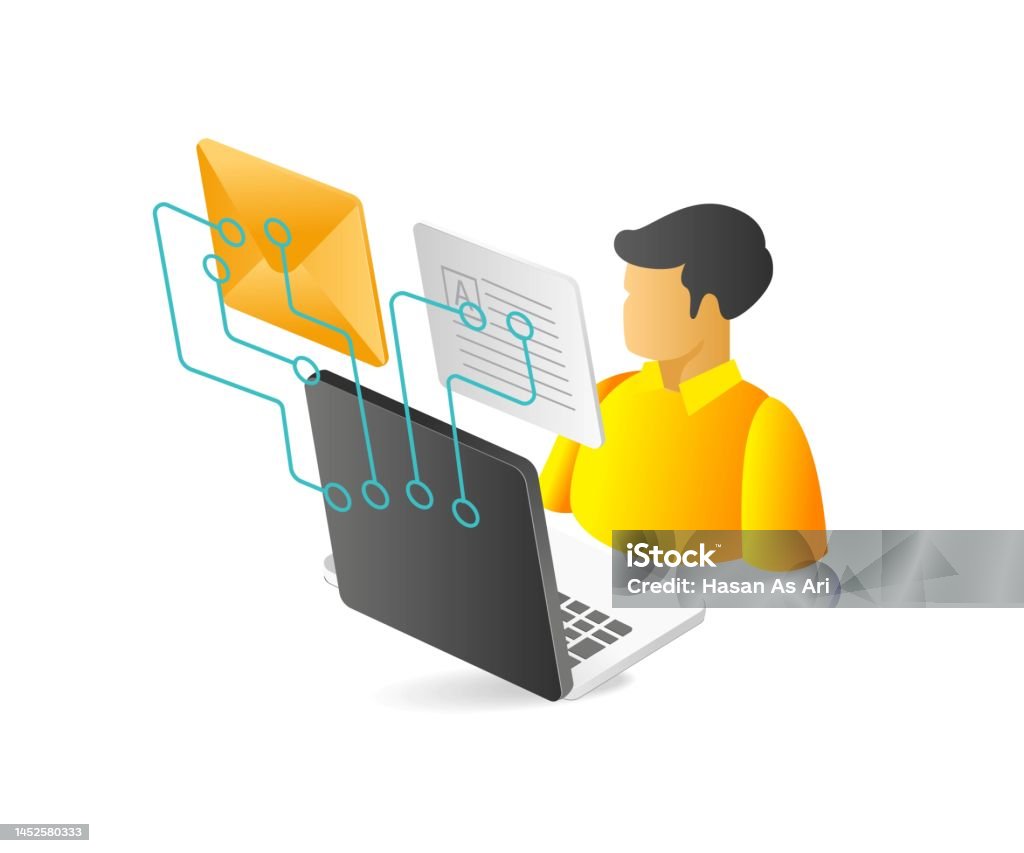 Flat Isometric 3d Illustration Concept Of Processing Data Network With ...