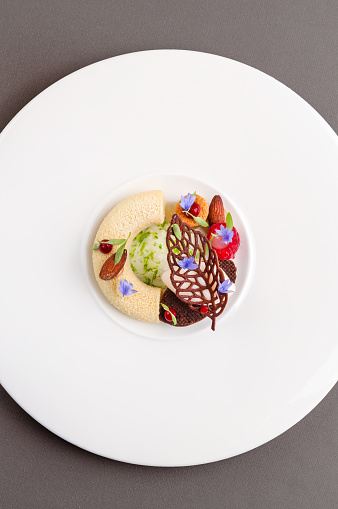 Michelin Star Dessert variation plate with vanilla tonka bean mousse
