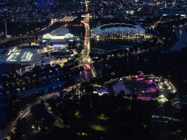 istock High angle view of city lights 1452582076