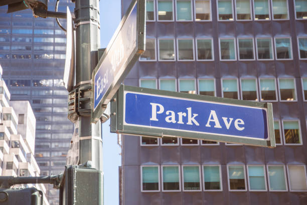 istock Manhattan street sign Park ave on skyscraper building background 1452586040