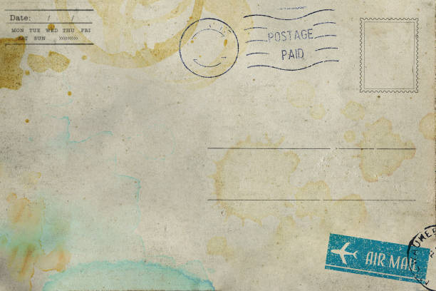 istock Backside of old postcard with space for text and coffee stain 1452597787