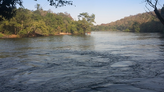 View of Kali river or Kali nadi river at Dandeli, Karnataka, India.