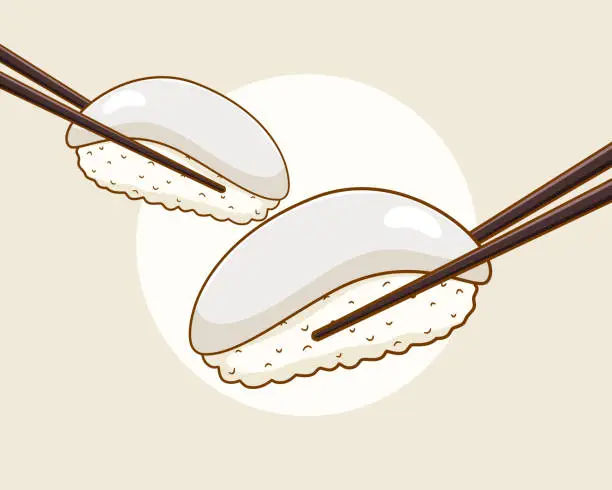Vector illustration of Ika sushi cartoon illustration