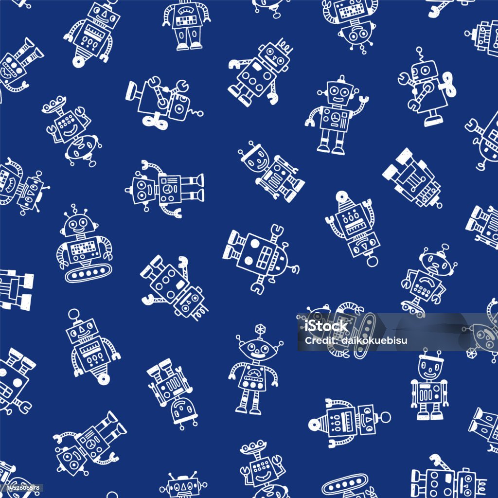 Fun Robot Patterns Retro Cute And Fun Robot Seamless Pattern Stock Illustration - Download ...