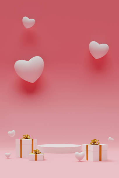 istock love heart symbol and giftboxes podium background, 3d rendering 1452611596