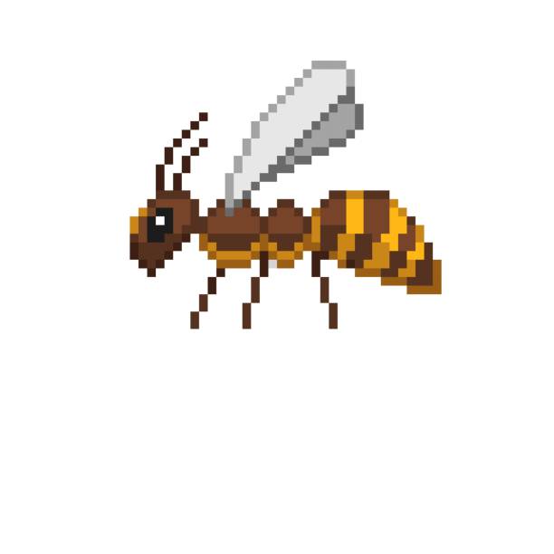 Retro Cartoon Bee An 8-bit retro-styled pixel-art illustration of a bee. hornet swarm stock illustrations