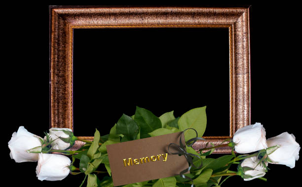 istock Funeral or wake invitation with white roses. Can also be used as a banner 1452614016