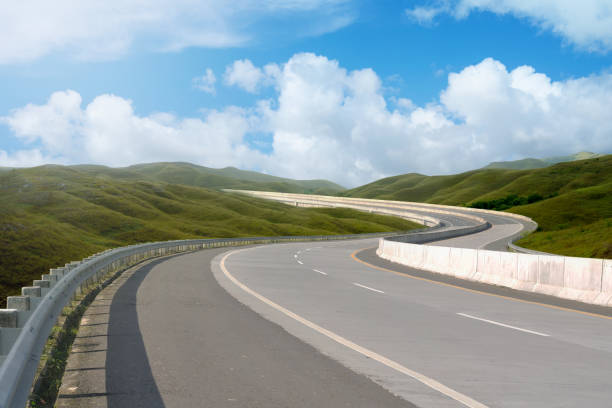 istock Asphalt road with green grass 1452620774