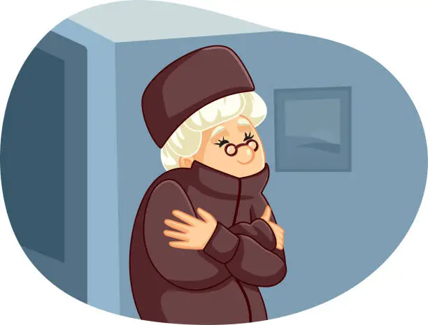Vector illustration of Senior Woman Freezing Feeling Cold at Home Vector Illustration