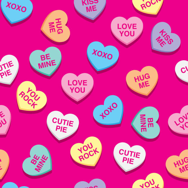 illustrazioni stock, clip art, cartoni animati e icone di tendenza di candy hearts modello - pink background illustrations