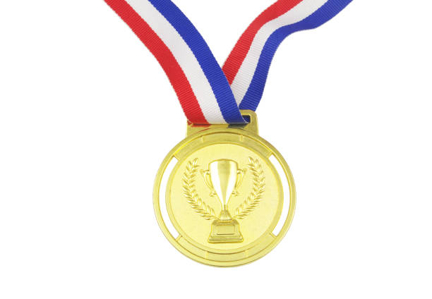 istock Gold medal with ribbon isolated on white 1452627431