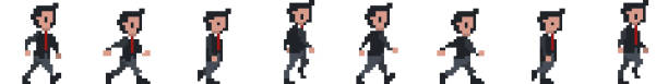 istock Walk Cycle animation frames. Male businessperson character. 8 bit pixel art vector illustration isolated on white background. 1452639752