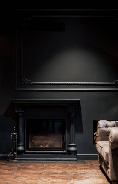 istock living room with stylish fireplace 1452641782