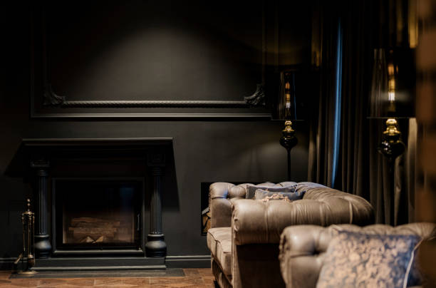 istock Loft interior design, comfort armchairs near fireplace 1452641786