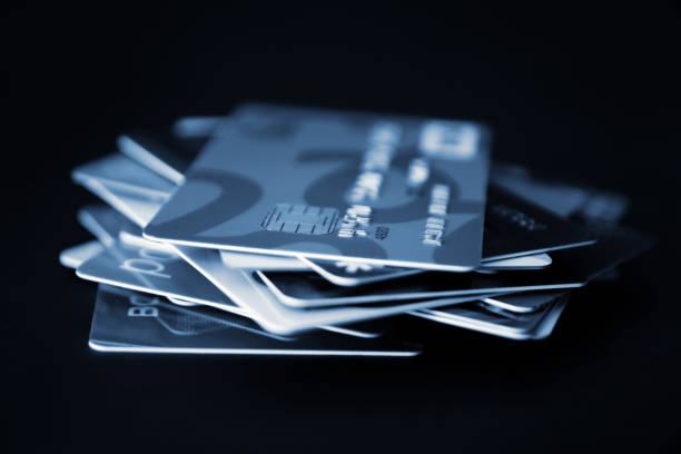 Credit cards on black background stock photo