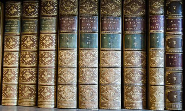 istock Vintage, leather bound history books on a shelf 1452651469