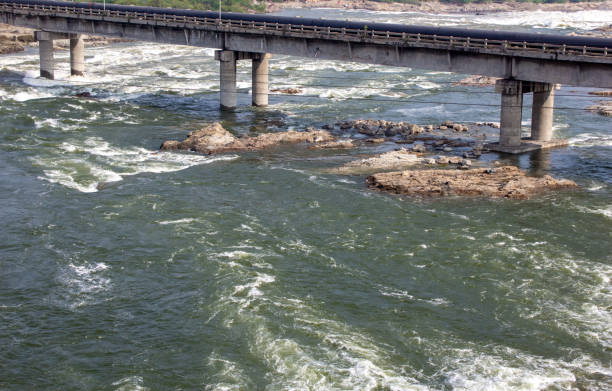 Kaveri river in full flow after water released from the Mettur dam (also known as Stanley Reservoir) through the 16 surplus sluice gates