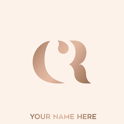 Lettering sign isolated on light background. Beauty boutique, wedding, elegant deco design brand identity font characters. Rose gold color luxury style letter mark.