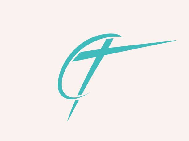 CT monogram logo. Letter c, letter t decorative signature characters. Calligraphic alphabet initials. Cross symbol. Lettering sign isolated on light background. Elegant brand identity font icon. Script, handwriting style letter mark. modern church logos stock illustrations
