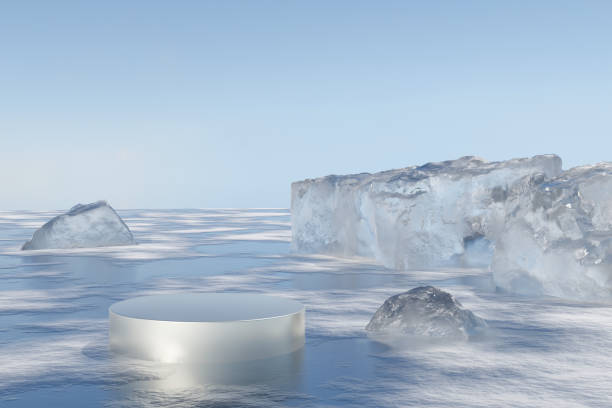 istock 3d render platform and ice podium background on ice snow ground with ice rock and stone in winter for product stand display advertising cosmetic beauty products or skincare with empty round stage 1452655456