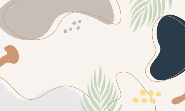 Vector illustration of Aesthetic background with hand drawn of organic shapes and floral ornaments. Beautiful minimalist pastel wallpaper design