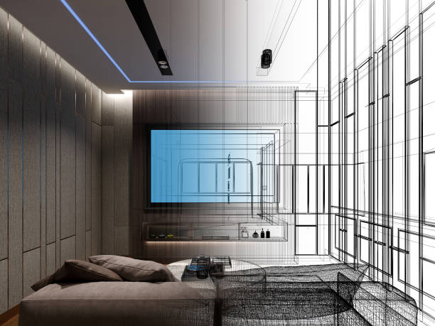 istock sketch design of interior home theater, 3d rendering 1452655655