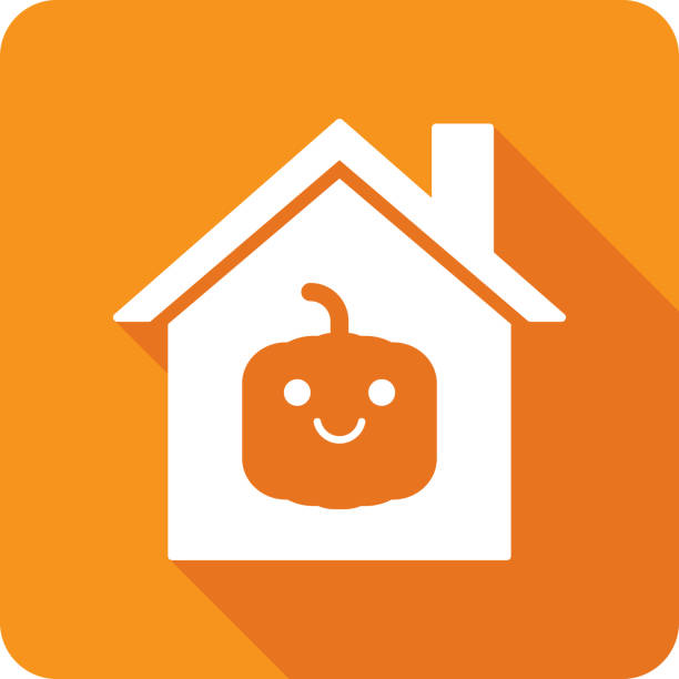 ilustraciones, imágenes clip art, dibujos animados e iconos de stock de casa jack o lantern lindo icono silueta 2 - halloween pumpkin jack olantern industry