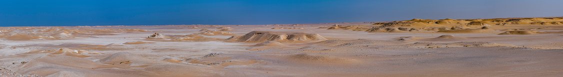 A high definition panorama picture of the landscape in the rocky desert of Saudi Arabia eastern province.