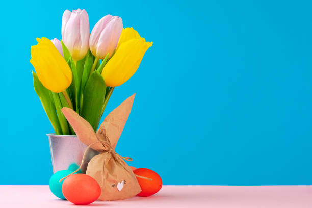 istock Easter concept with bunny paper decoration with copy space 1452658311