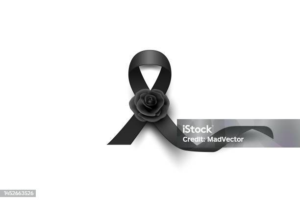 Condolences Ribbon Vector Black Silk Ribbon With Black Rose Design Template For Funeral ...