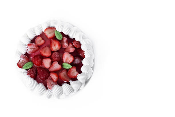 istock Strawberry cake with cream isolated on white background 1452664245