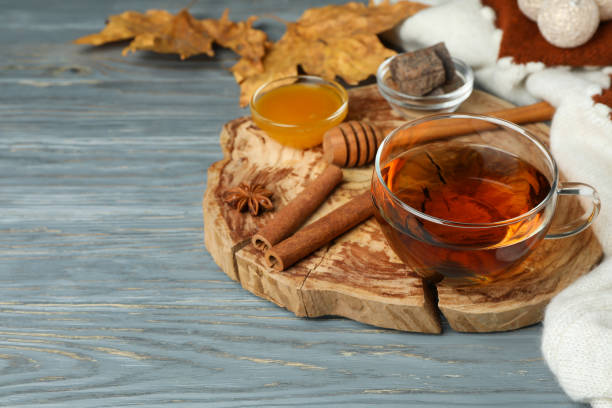 istock Cozy autumn concept background with tea drink 1452665253