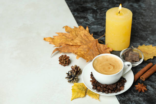 istock Cozy autumn concept background with coffee drink 1452665605