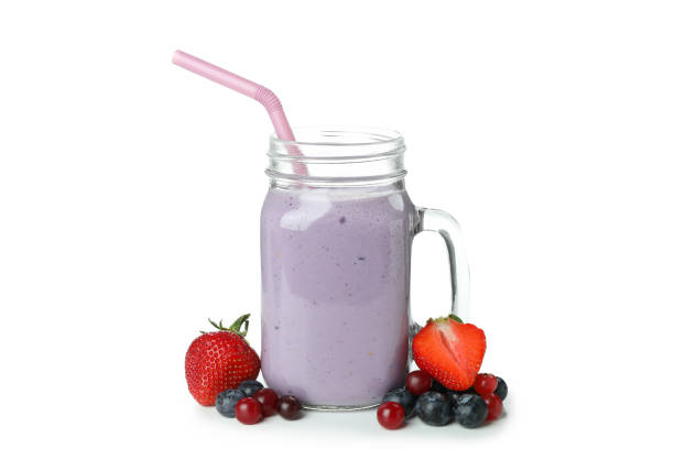 istock Fresh blueberry smoothie isolated on white background 1452669343