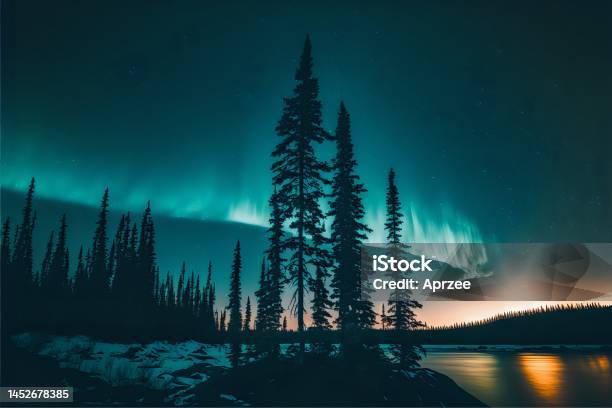 Aurora Borealis Night View Stock Photo - Download Image Now - Aurora Borealis, Beach, Landscape - Scenery
