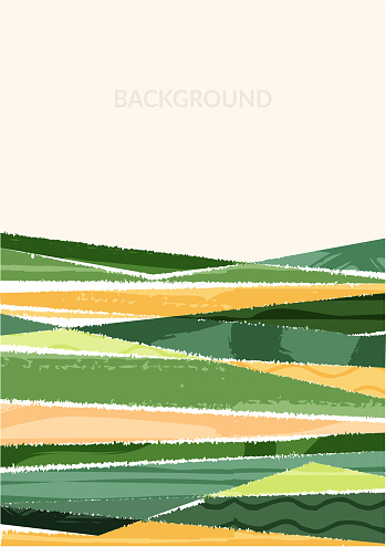 Abstract farm agriculture vertical template. Green field pattern, eco background, nature landscape vector illustration with texture. Farmland collage for leaflet, booklet. Ecology backdrop and card