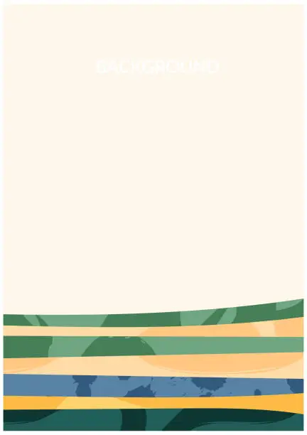 Vector illustration of Green abstract agriculture field vector leaflet. Agro card template, farm presentation. Vertical a4 layout with nature theme. Minimalist shape, agri design. Field view, texture background