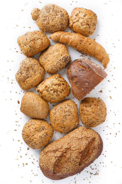 Bread assortment from various bakery products stock photo