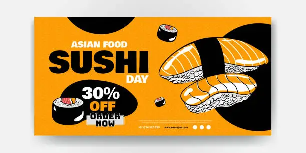 Vector illustration of Asian food restaurant sushi discount banner
