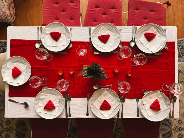 istock Top view of a table set for family gathering 1452684313