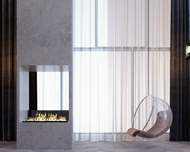 istock 3d rendering,3d illustration, Interior Scene and  Mockup,living room interior modern,concrete fireplace. 1452684774