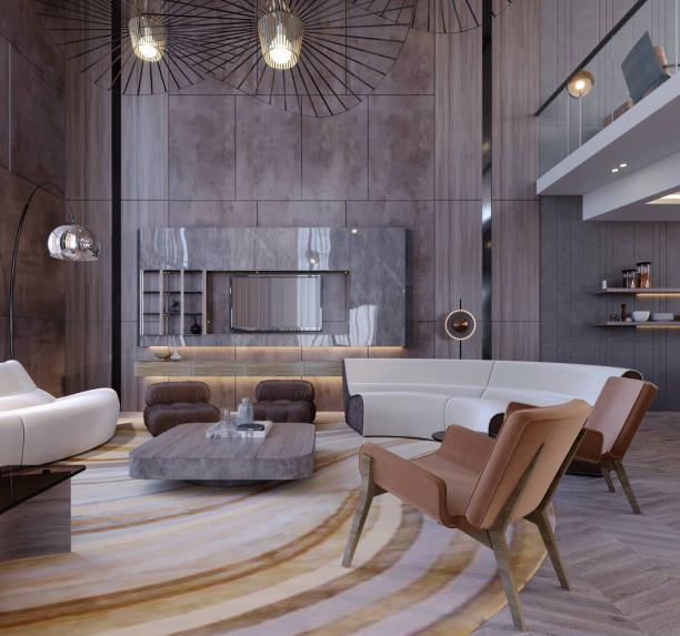 istock 3d rendering,3d illustration, Interior Scene and  Mockup,living room interior modern,concrete fireplace. 1452684791